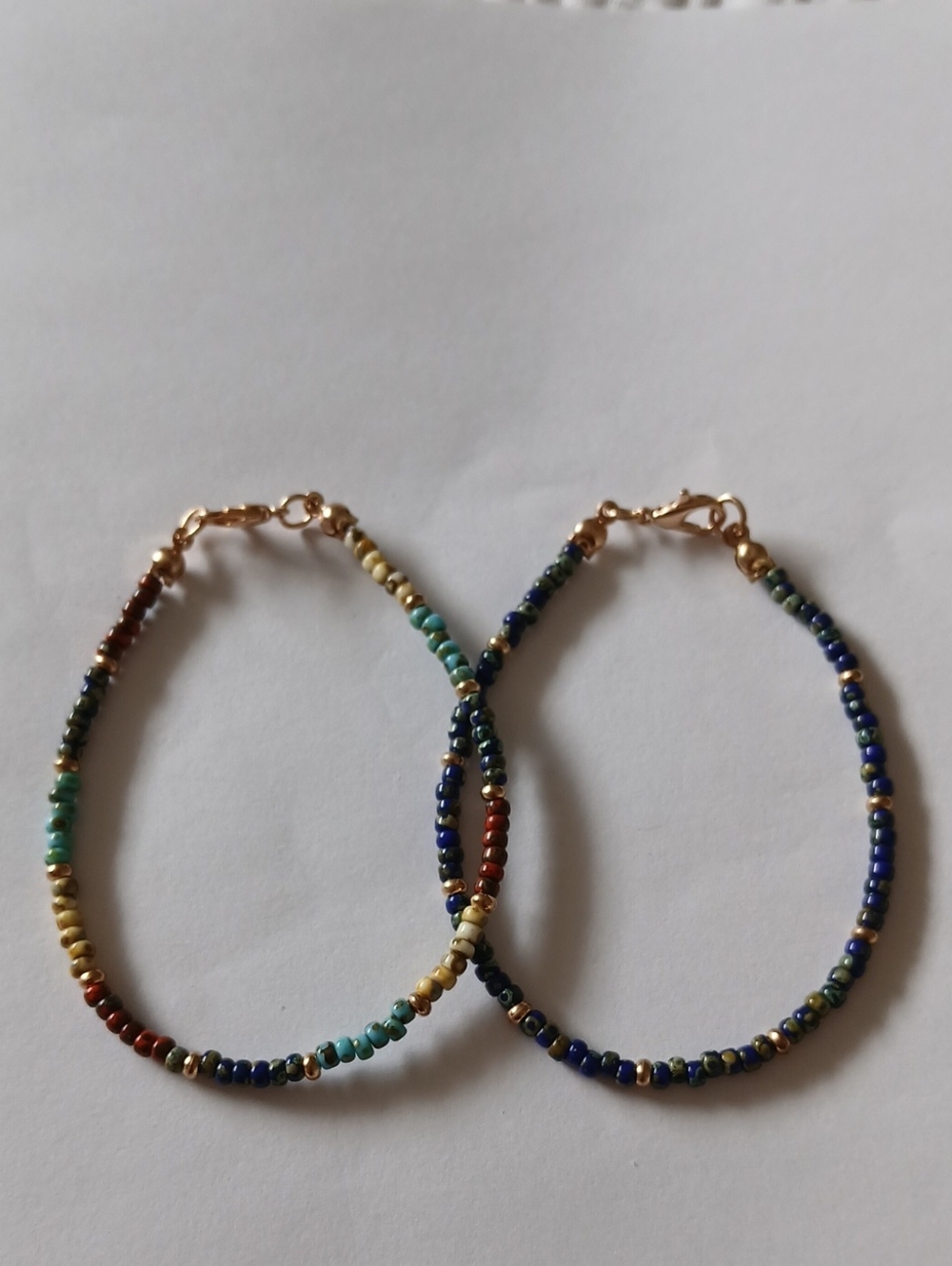 2 Multicolor Stone   Beaded Bracelets with Goldfilled Accents